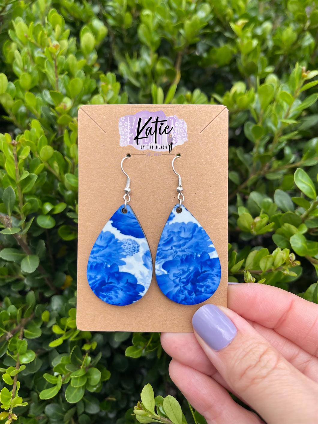 Blue Floral Tear Drop Earrings